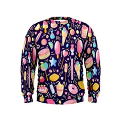 Cute Seamless Pattern With Colorful Sweets Cakes Lollipops Kids  Sweatshirt by Wegoenart