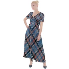 Tartan Scotland Seamless Plaid Pattern Vintage Check Color Square Geometric Texture Button Up Short Sleeve Maxi Dress by Wegoenart