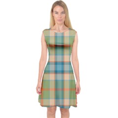 Tartan Scotland Seamless Plaid Pattern Vintage Check Color Square Geometric Texture Capsleeve Midi Dress by Wegoenart