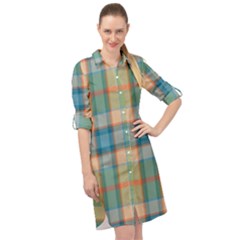 Tartan Scotland Seamless Plaid Pattern Vintage Check Color Square Geometric Texture Long Sleeve Mini Shirt Dress by Wegoenart