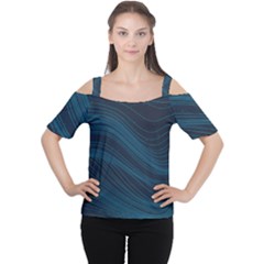 Abstract Glowing Blue Wave Lines Pattern With Particles Elements Dark Background Cutout Shoulder Tee