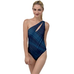 Abstract Glowing Blue Wave Lines Pattern With Particles Elements Dark Background To One Side Swimsuit by Wegoenart