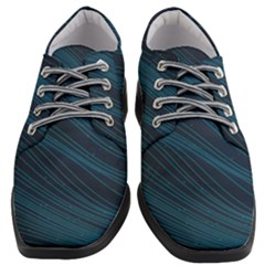 Abstract Glowing Blue Wave Lines Pattern With Particles Elements Dark Background Women Heeled Oxford Shoes by Wegoenart