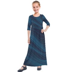 Abstract Glowing Blue Wave Lines Pattern With Particles Elements Dark Background Kids  Quarter Sleeve Maxi Dress