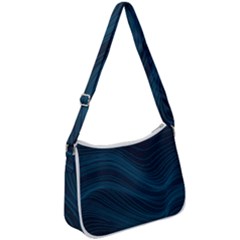 Abstract Glowing Blue Wave Lines Pattern With Particles Elements Dark Background Zip Up Shoulder Bag by Wegoenart