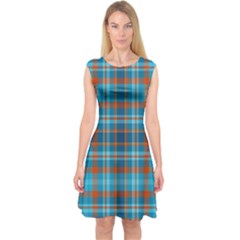 Tartan Scotland Seamless Plaid Pattern Vintage Check Color Square Geometric Texture Capsleeve Midi Dress by Wegoenart