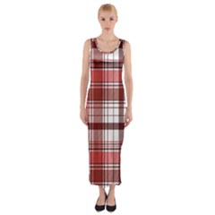 Red Abstract Check Textile Seamless Pattern Fitted Maxi Dress by Wegoenart