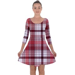 Red Abstract Check Textile Seamless Pattern Quarter Sleeve Skater Dress by Wegoenart