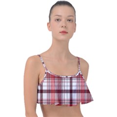 Red Abstract Check Textile Seamless Pattern Frill Bikini Top by Wegoenart