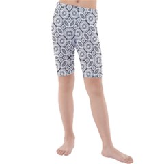 Black And White Baroque Ornate Print Pattern Kids  Mid Length Swim Shorts by dflcprintsclothing