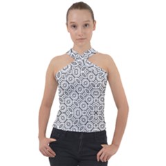 Black And White Baroque Ornate Print Pattern Cross Neck Velour Top