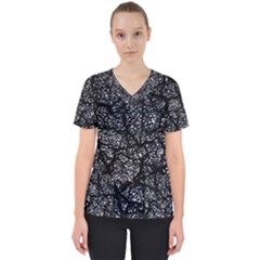 Black And White Dark Abstract Texture Print Women s V-neck Scrub Top by dflcprintsclothing