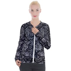 Black And White Dark Abstract Texture Print Casual Zip Up Jacket by dflcprintsclothing