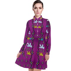 Birds In Freedom And Peace Long Sleeve Chiffon Shirt Dress