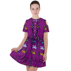 Birds In Freedom And Peace Short Sleeve Shoulder Cut Out Dress  by pepitasart