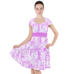 Pink Hentai  Cap Sleeve Midi Dress