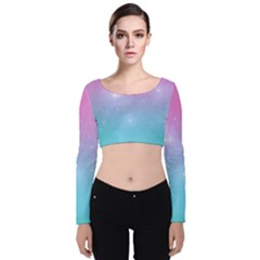 Pastel Goth Galaxy  Velvet Long Sleeve Crop Top by thethiiird