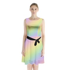 Pastel Goth Rainbow  Sleeveless Waist Tie Chiffon Dress by thethiiird