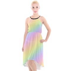 Pastel Goth Rainbow  High-low Halter Chiffon Dress  by thethiiird