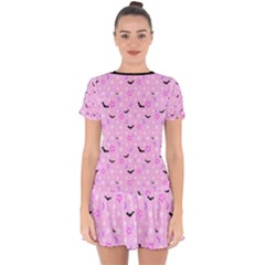 Spooky Pastel Goth  Drop Hem Mini Chiffon Dress