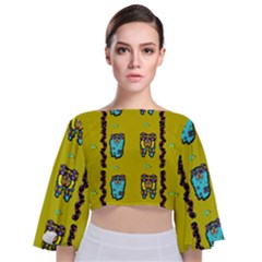 Peace People Hippie Friends And Free Living Fauna Tie Back Butterfly Sleeve Chiffon Top by pepitasart