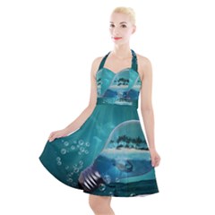 Awesome Light Bulb With Tropical Island Halter Party Swing Dress  by FantasyWorld7