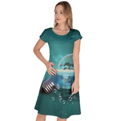 Awesome Light Bulb With Tropical Island Classic Short Sleeve Dress by FantasyWorld7