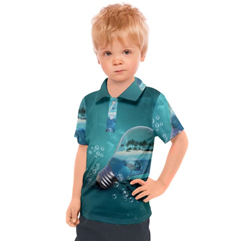 Awesome Light Bulb With Tropical Island Kids  Polo Tee by FantasyWorld7