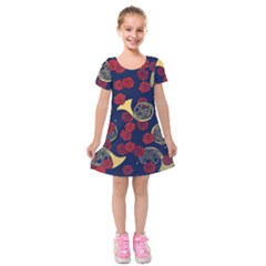 Roses French Horn  Kids  Short Sleeve Velvet Dress by BubbSnugg
