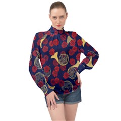 Roses French Horn  High Neck Long Sleeve Chiffon Top by BubbSnugg