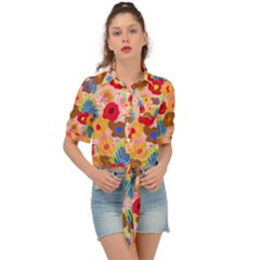 Happy Flowers Tie Front Shirt  by fabqa