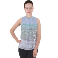 Ocean Heart Mock Neck Chiffon Sleeveless Top by TheLazyPineapple