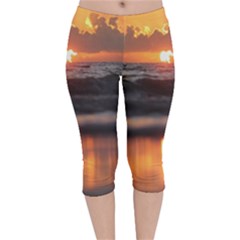 Ocean Sunrise Velvet Capri Leggings  by TheLazyPineapple