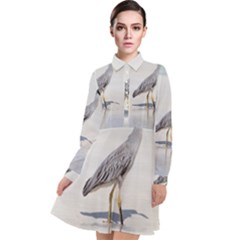 Beach Heron Bird Long Sleeve Chiffon Shirt Dress by TheLazyPineapple