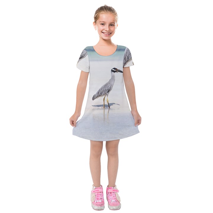 Beach Heron Bird Kids  Short Sleeve Velvet Dress