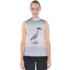 Beach Heron Bird Mock Neck Shell Top by TheLazyPineapple