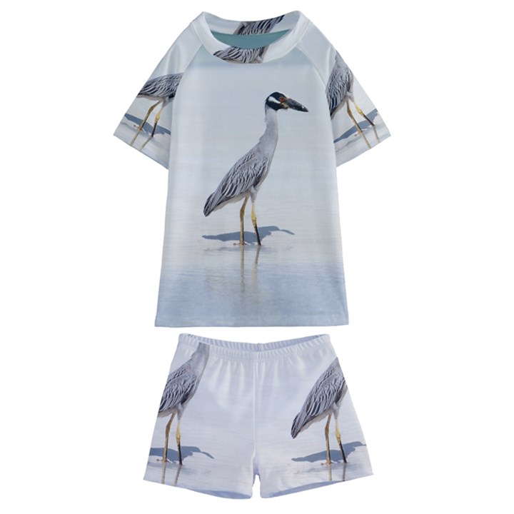 Beach Heron Bird Kids  Swim Tee and Shorts Set