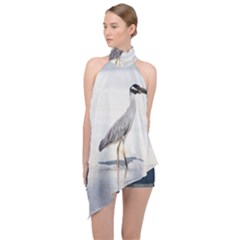 Beach Heron Bird Halter Asymmetric Satin Top by TheLazyPineapple