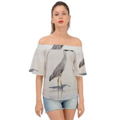 Beach Heron Bird Off Shoulder Short Sleeve Top by TheLazyPineapple