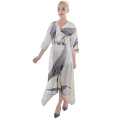 Beach Heron Bird Quarter Sleeve Wrap Front Maxi Dress by TheLazyPineapple