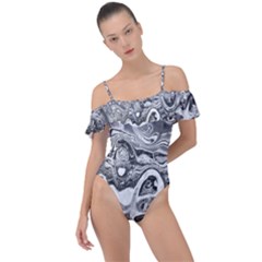 Pebbels In The Pond Frill Detail One Piece Swimsuit by ScottFreeArt