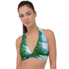 Airbrushed Sky Halter Plunge Bikini Top by Fractalsandkaleidoscopes