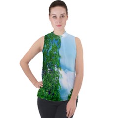 Airbrushed Sky Mock Neck Chiffon Sleeveless Top by Fractalsandkaleidoscopes