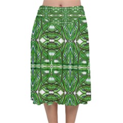 My Paint My Pallet Brocade Green Scarabs Velvet Flared Midi Skirt by ScottFreeArt