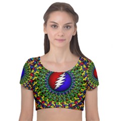 Grateful Dead Velvet Short Sleeve Crop Top  by Sapixe