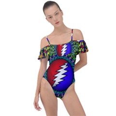 Grateful Dead Frill Detail One Piece Swimsuit by Sapixe