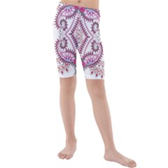 Pink Flower Cartoon Kids  Mid Length Swim Shorts