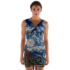 Mosaic Art Vincent Van Gogh s Starry Night Wrap Front Bodycon Dress