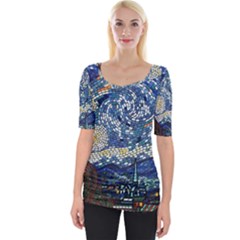 Mosaic Art Vincent Van Gogh s Starry Night Wide Neckline Tee