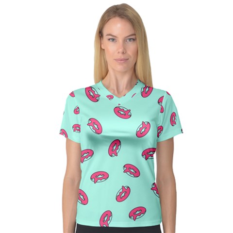 Donuts Pattern Food Colourful V-neck Sport Mesh Tee by Vaneshart